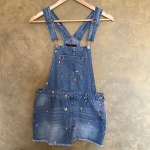 No Boundaries | Mushroom Embroidered Denim Shortalls | Cottagecore | S